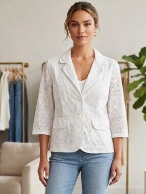 Ava & Grace Women's White Lined 3/4 Sleeve Blazer Size 12